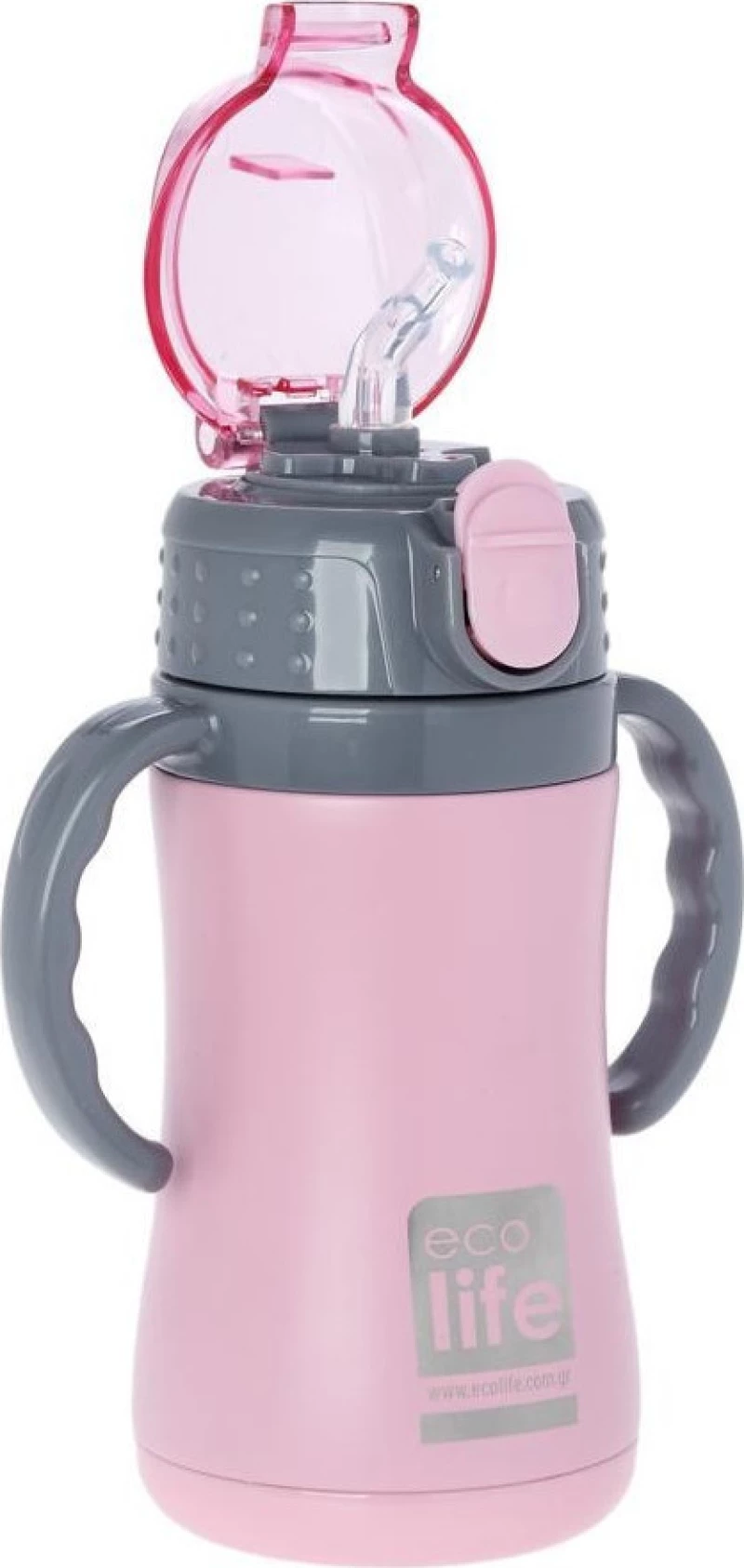 Ecolife Ανοξείδωτο Παγούρι Θερμός με Καλαμάκι Pink 300ml