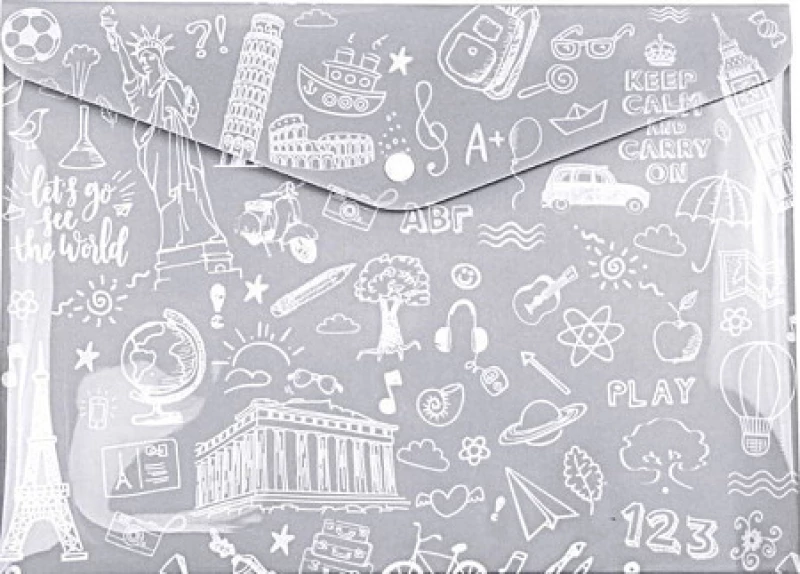 Typotrust Φάκελος με Κουμπί για Χαρτί A4 Γκρι Doodle