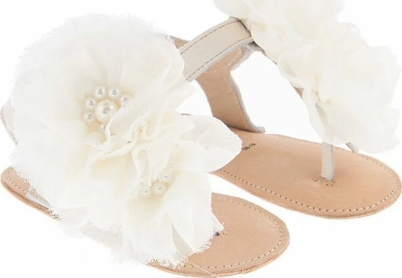 Babywalker Πέδιλο με Chiffon Λουλούδια Ecru