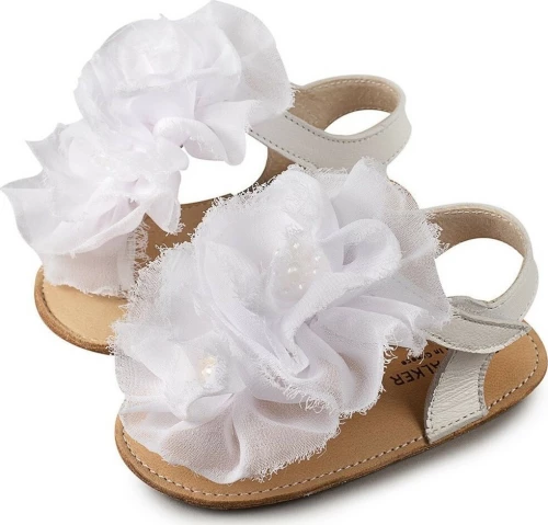 Babywalker Δερμάτινο Πέδιλο με Chiffon White