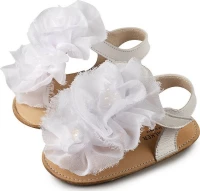 Babywalker Δερμάτινο Πέδιλο με Chiffon White