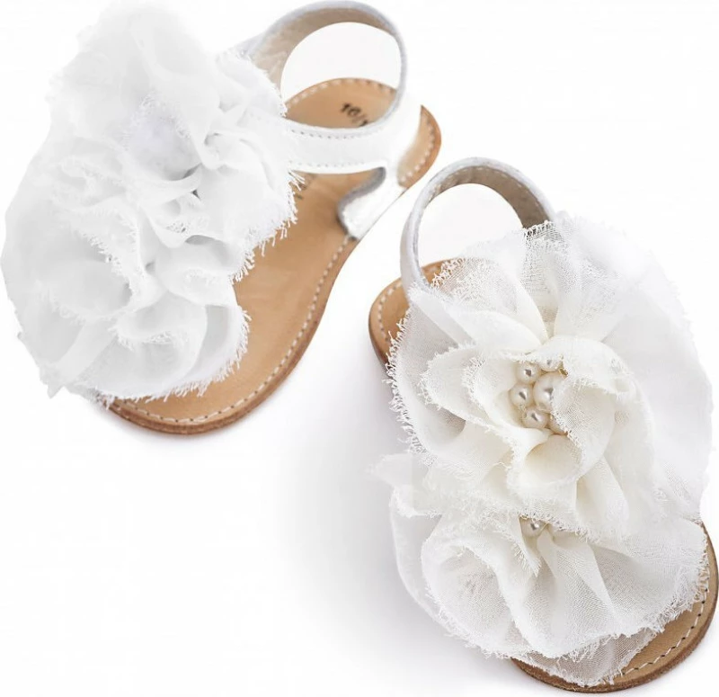 Babywalker Δερμάτινο Πέδιλο με Chiffon White