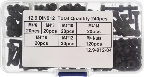 Din912 Σετ Μαύρες Ατσάλινες Βίδες Allen Με Παξιμάδια 240 Τεμαχίων