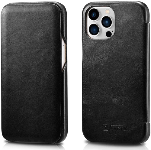 Θήκη Icarer Curved Edge Vintage Leather Folio Case Black - Apple Iphone 13 Pro Max