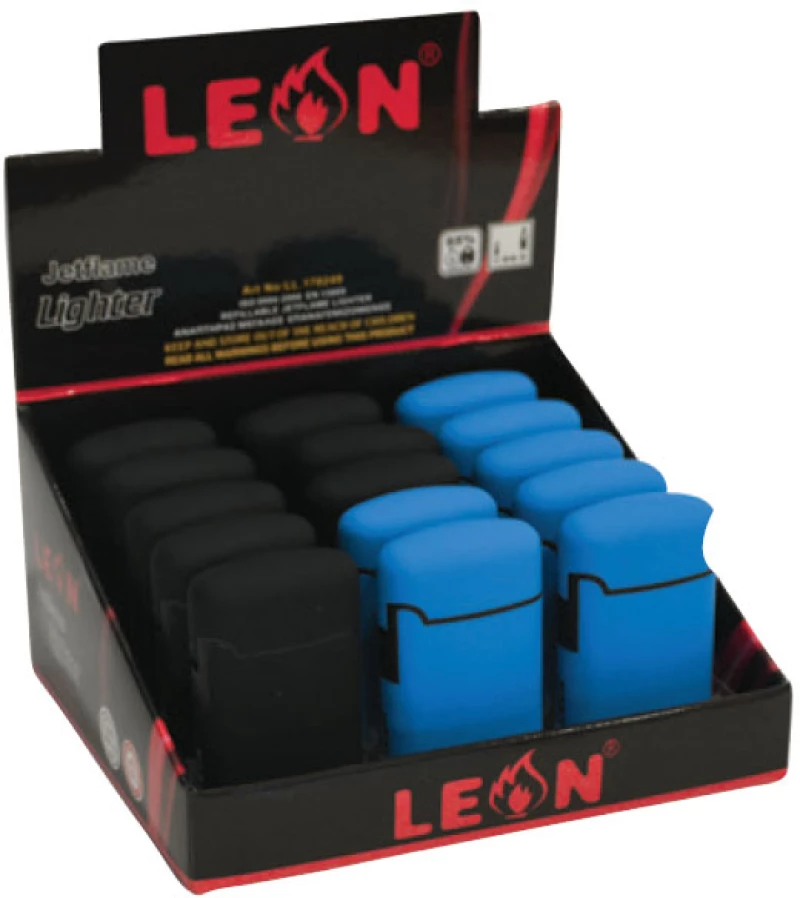 15x Leon Αναπτήρας Αντιανεμικός - Μεγάλος Cobble Fluo Blue & Black (170249)