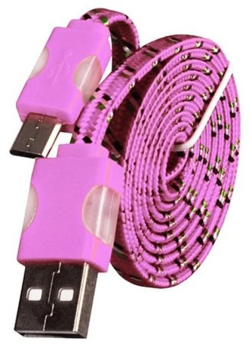 Oem Braided Flat Usb 2.0 To Micro Usb Cable Pink 1m (κιν1541)