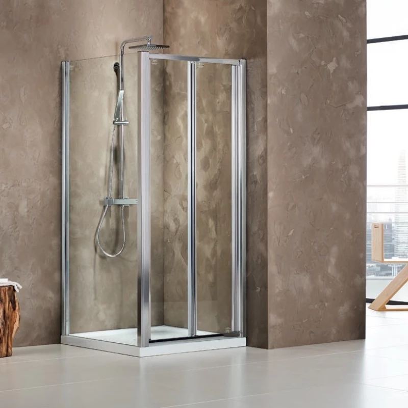 Devon Primus Plus Bi-fold Chrome Clean Glass 100x185 - Πτυσσομενη Καμπίνα Από Τοίχο Σε Τοίχο
