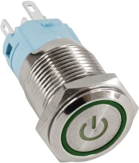 Globostar® 70777 Led Φωτιζόμενος Διακόπτης Χωνευτός - Μπουτόν Push On Ανοξείδωτος Ac 220-240v Αδιάβροχο Ip67 Φ18mm Με Angel Eye Πράσινο