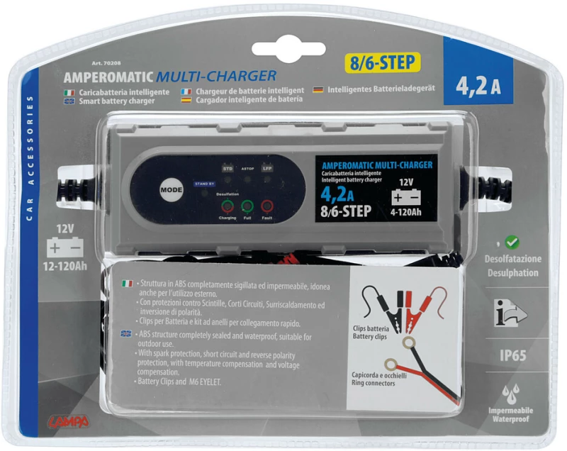 Lampa Φορτιστησ Μπαταριασ Amperomatic Multi-charger 12v 4,2a 4>120ah Std-smf-efb-agm-start & Stop L7020.8