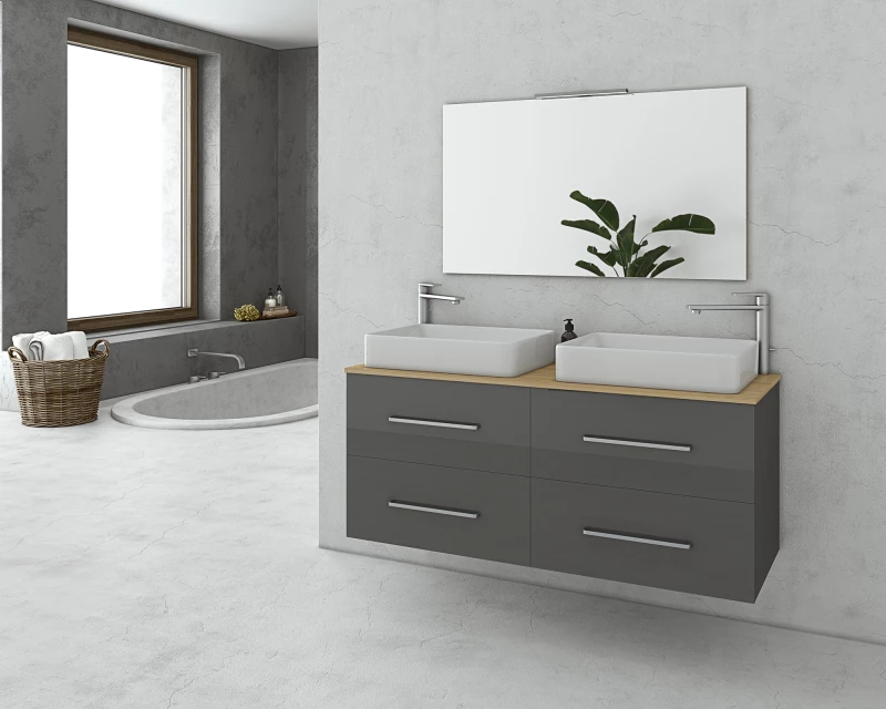 Torino 120 Anthracite Top 1 - Έπιπλο Μπάνιου Με 2 Νιπτήρες & Καθρέπτη