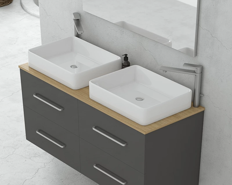 Torino 120 Anthracite Top 1 - Έπιπλο Μπάνιου Με 2 Νιπτήρες & Καθρέπτη