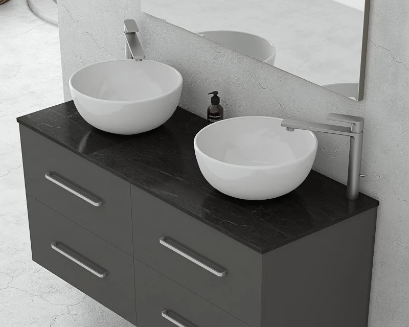 Torino 120 Anthracite Top-1 - Έπιπλο Μπάνιου Με 2 Νιπτήρες & Καθρέπτη