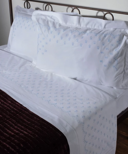 Χειροποιητο Σεντονι Με Κεντημα 2806b Τριων Τεμαχιων (180cm X 270cm) Λευκο Σιελ - -