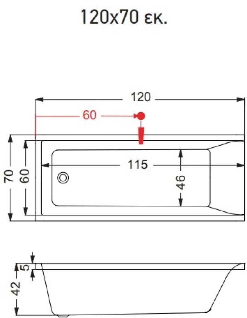 Sirene Clarissa Cla12070 - Ακρυλική Μπανιέρα 120x70 Εκ