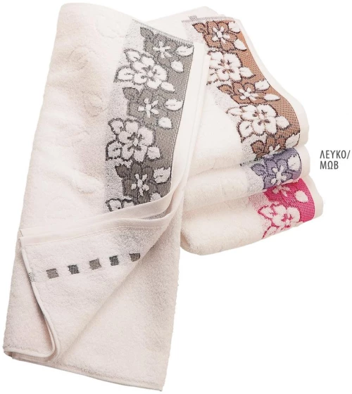 Πετσετα Ενηλ Cotton 100% 70x140 Ζακαρ Zero Twist Ερατω Λευκο/μωβ Λευκο/μωβ Ζακαρ Zero Twist Ερατω 70x140