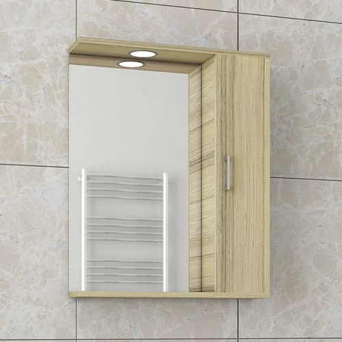 Ritmo 65 Natural Oak - Καθρεφτης Μπανιου Με Ντουλαπι & Φως