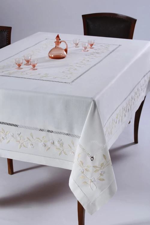 Χειροποίητο Τραπεζομάντηλο 8302 (170cm X 270cm) Λευκό - -