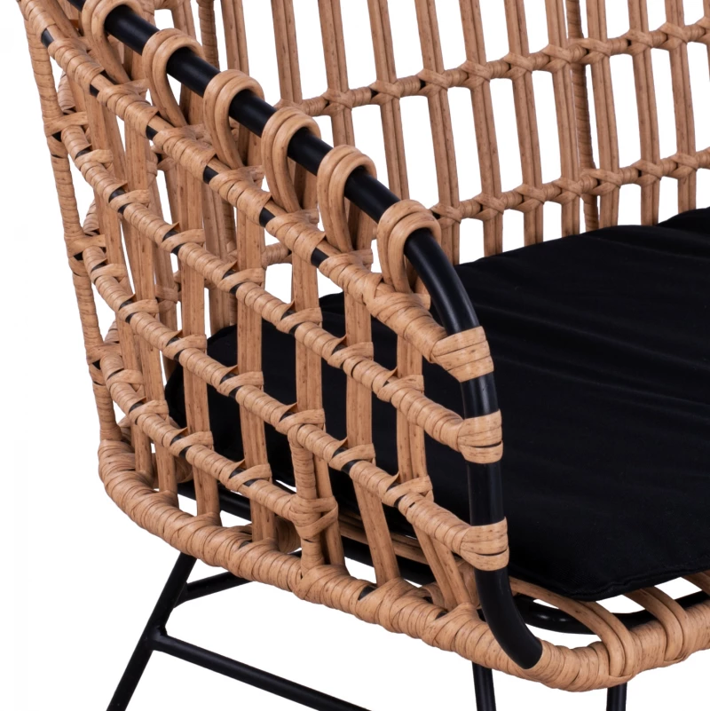 Παγκακι Μεταλλικο Allegra Hm5692 Με Wicker Μαυρο-μπεζ 124x57x77υ Εκ.