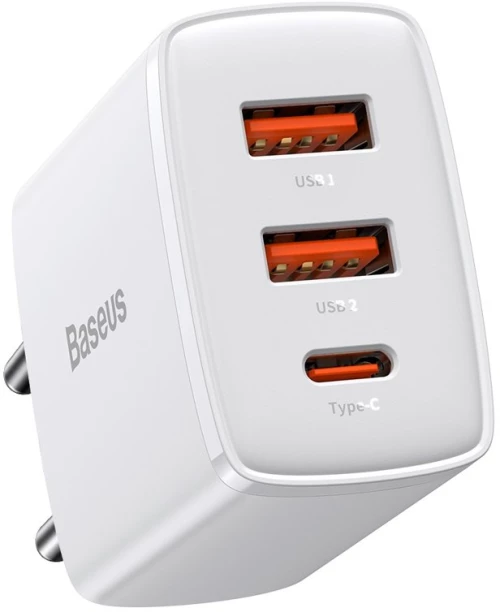 Baseus Compact Quick Charger Usb Type C 2x Usb 30w 3a Power Delivery Quick Charge White Ccxj-e02