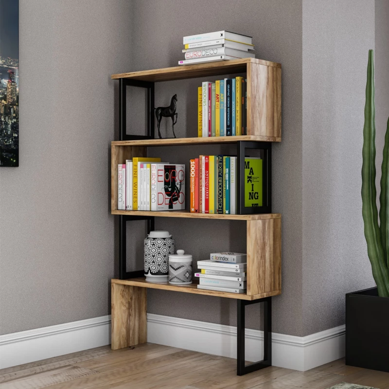 Βιβλιοθηκη Ingrid Καρυδι Με Μαυρο Σκελετο Hm8867.01 80x22x128 Εκ.