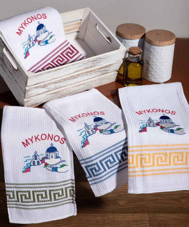 Σετ 12 Τεμαχίων Ποτηρόπανα (50cm X 70cm) Εκκλησία Mykonos - -