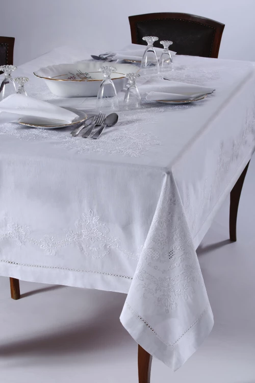 Χειροποίητο Τραπεζομάντηλο 3x43 (170cm X 220cm) Λευκό - -