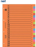 250871 Next Διαχωριστικά Χάρτινα 1-20, Α4 (σετ 10 Τεμαχιων)