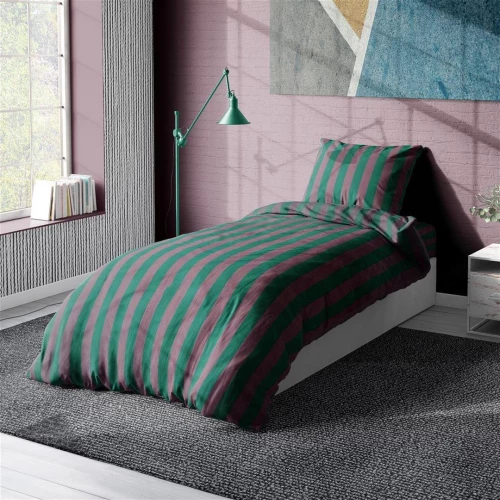Σεντονια Βαμβακοσατεν Σετ 3 Τεμ. Stripes 156 Green-antique Pink 160χ240 Cotton 100% - -