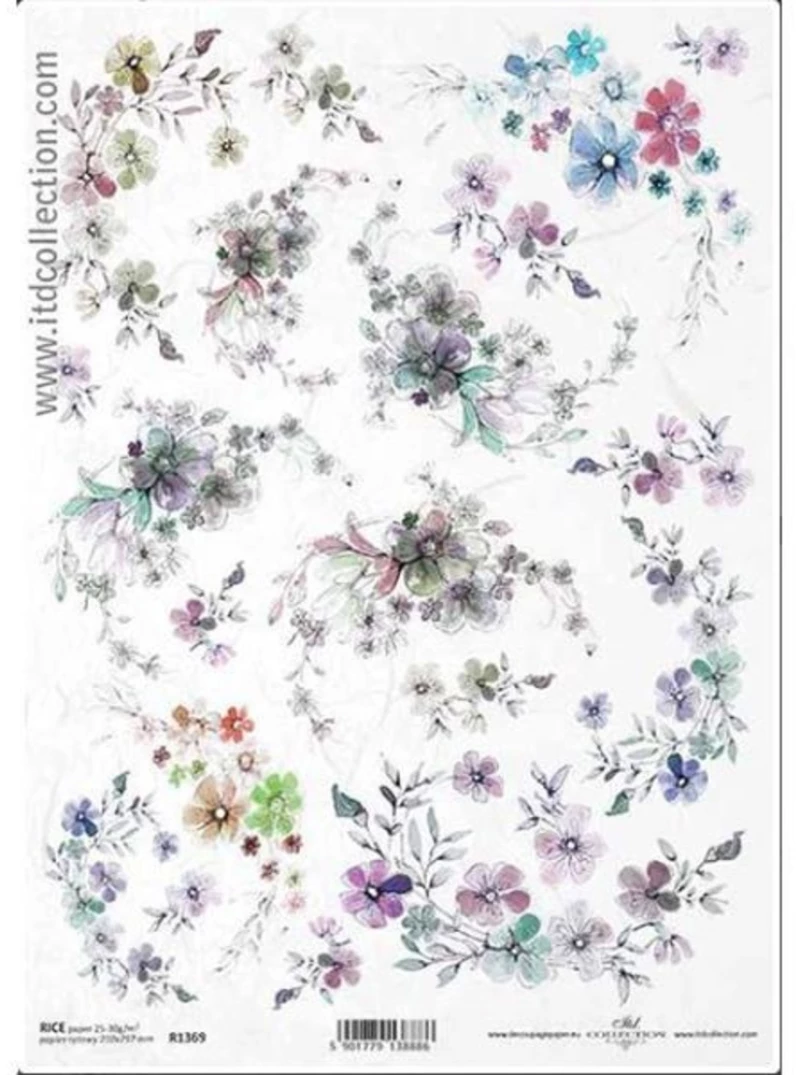 256188 Ριζόχαρτο `small Flowers` 21x29εκ. (itd-r1369) (σετ 3 Τεμαχιων)
