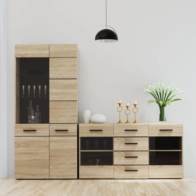 Βιτρίνα Solo Δίφυλλη 90x41x197cm Με Τζάμι Sonoma Με Wenge