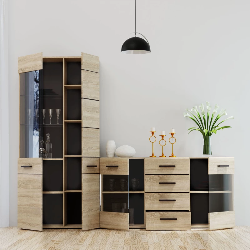Βιτρίνα Solo Δίφυλλη 90x41x197cm Με Τζάμι Sonoma Με Wenge