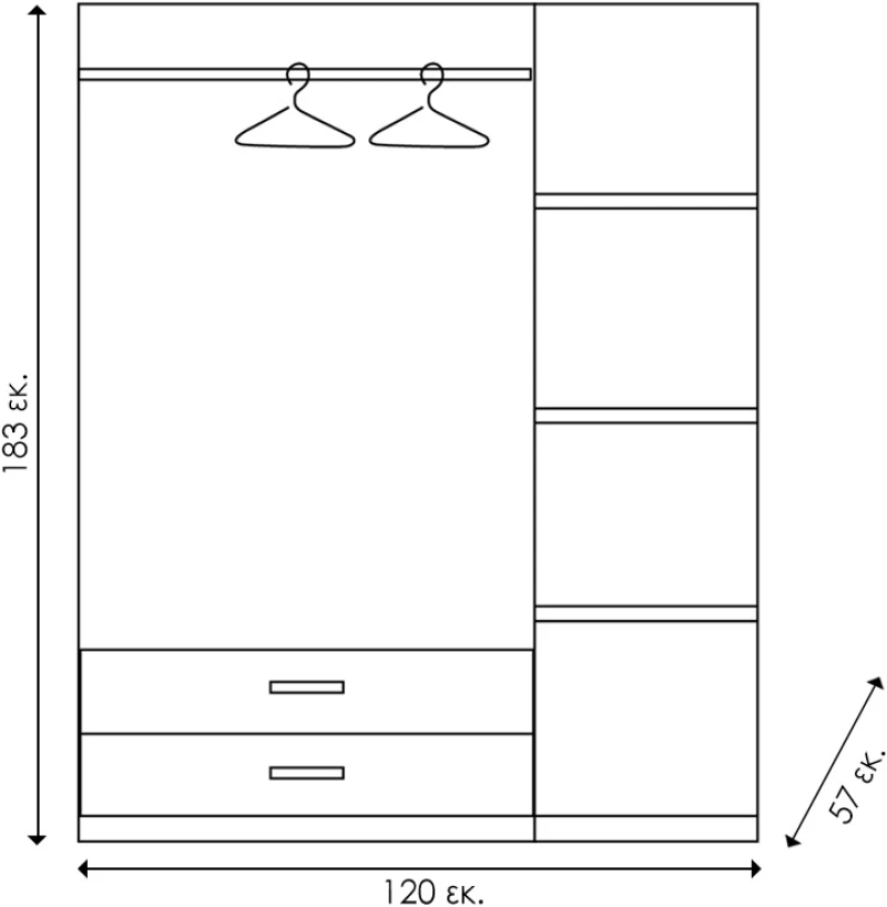 Ντουλάπα Ρούχων Τρίφυλλη Olympus Pakoworld Χρώμα Wenge 120x57x183εκ