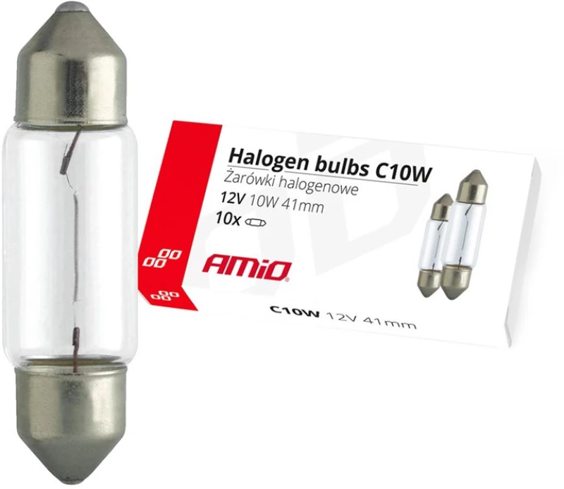 Λαμπακια Πλαφονιερασ C10w 12v 10w 41mm Αλογονου Κουτι Amio - 10 Τεμ.