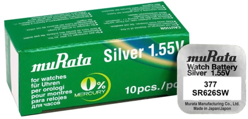 Murata Μπαταρία Silver Oxide Για Ρολόγια Sr626sw, 1.55v, No 377, 10τμχ