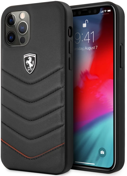 Ferrari "Off Track" Quilted Leather Case Θήκη προστασίας από γνήσιο καπιτονέ δέρμα – iPhone 12 Pro Max (Μαύρη/Quilted Leather/3D Logo)