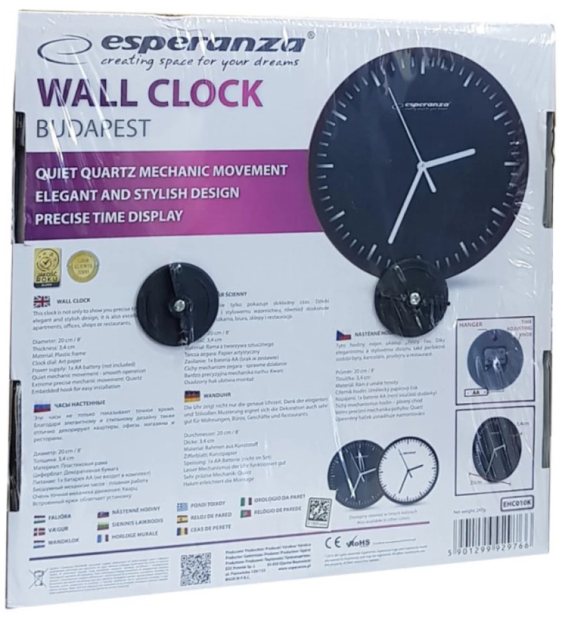 ESPERANZA Ρολόι τοίχου Budapest EHC010W, 20cm, λευκό