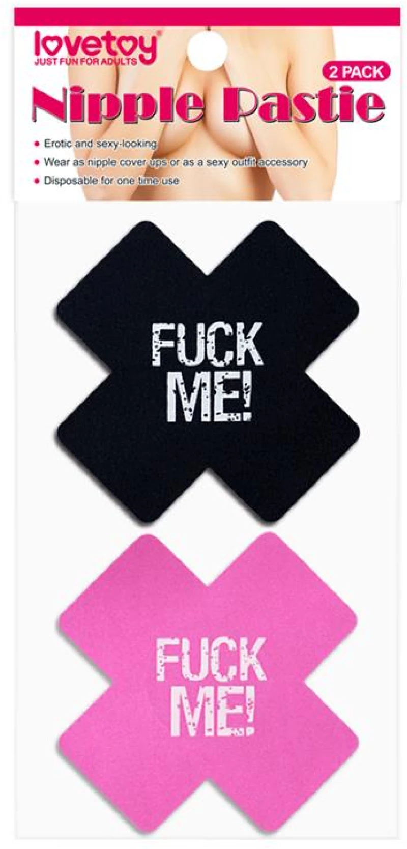 LOVETOY PACK NIPPLE COVERS CROSS BLACK AND PINK FUCK ME
