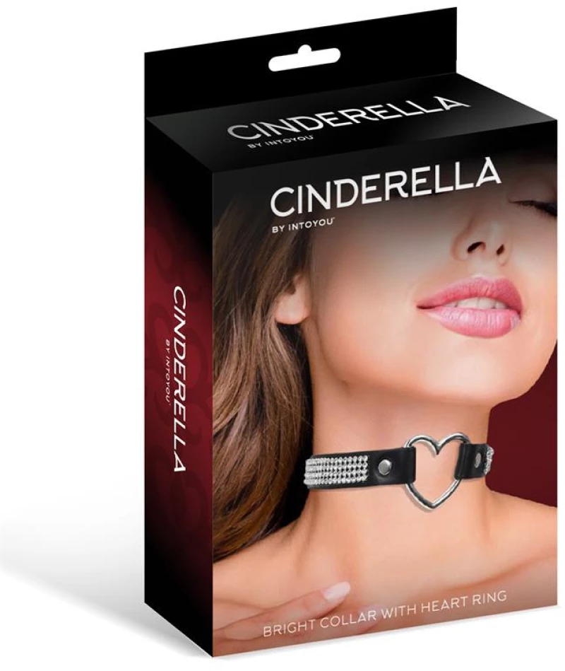 CINDERELLA COLLAR WITH HEART AND RHINESTONES CHOKER STYLE VEGAN LEATHER ONE SIZE