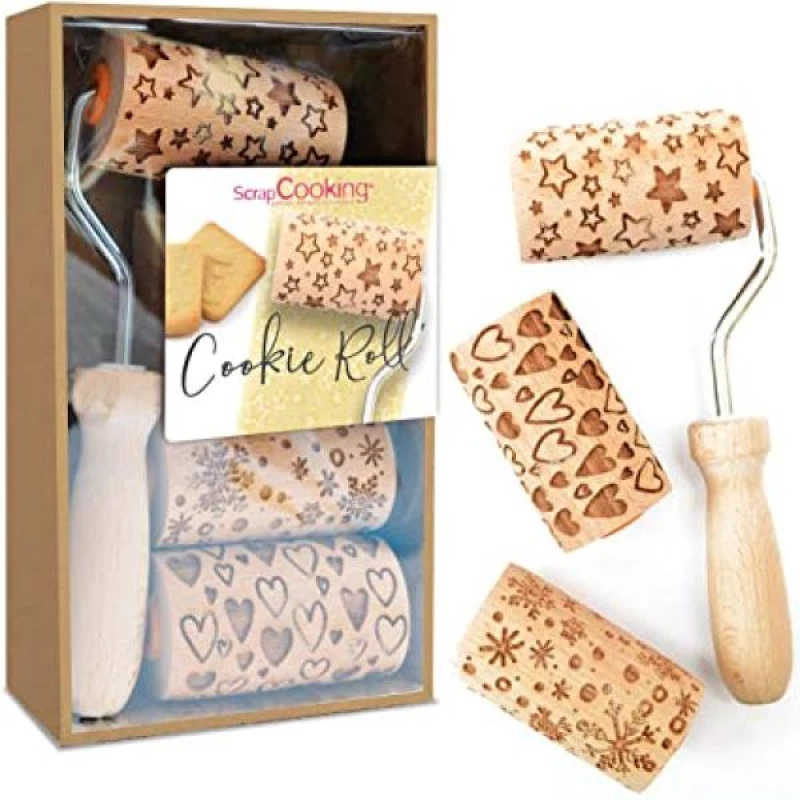 Scrap Cooking 3 Mini Ξύλινα ρολά για μπισκότα με διάφορα σχέδια