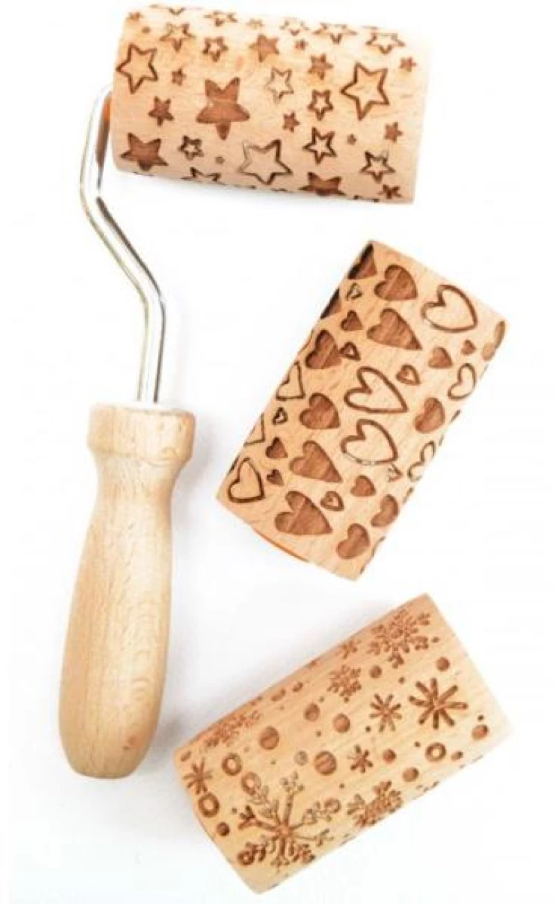 Scrap Cooking 3 Mini Ξύλινα ρολά για μπισκότα με διάφορα σχέδια