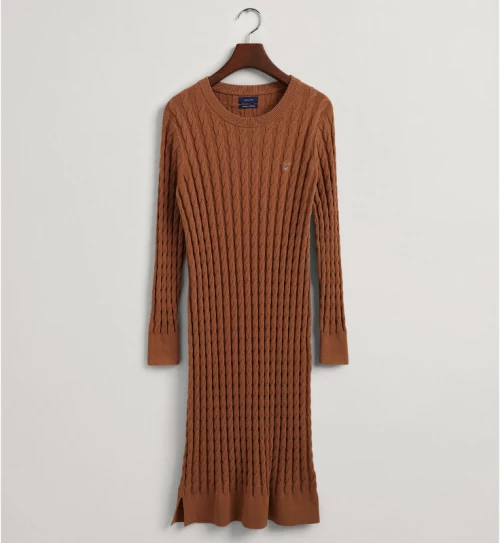 Γυναικείο φόρεμα Gant C-neck Cable Walnut
