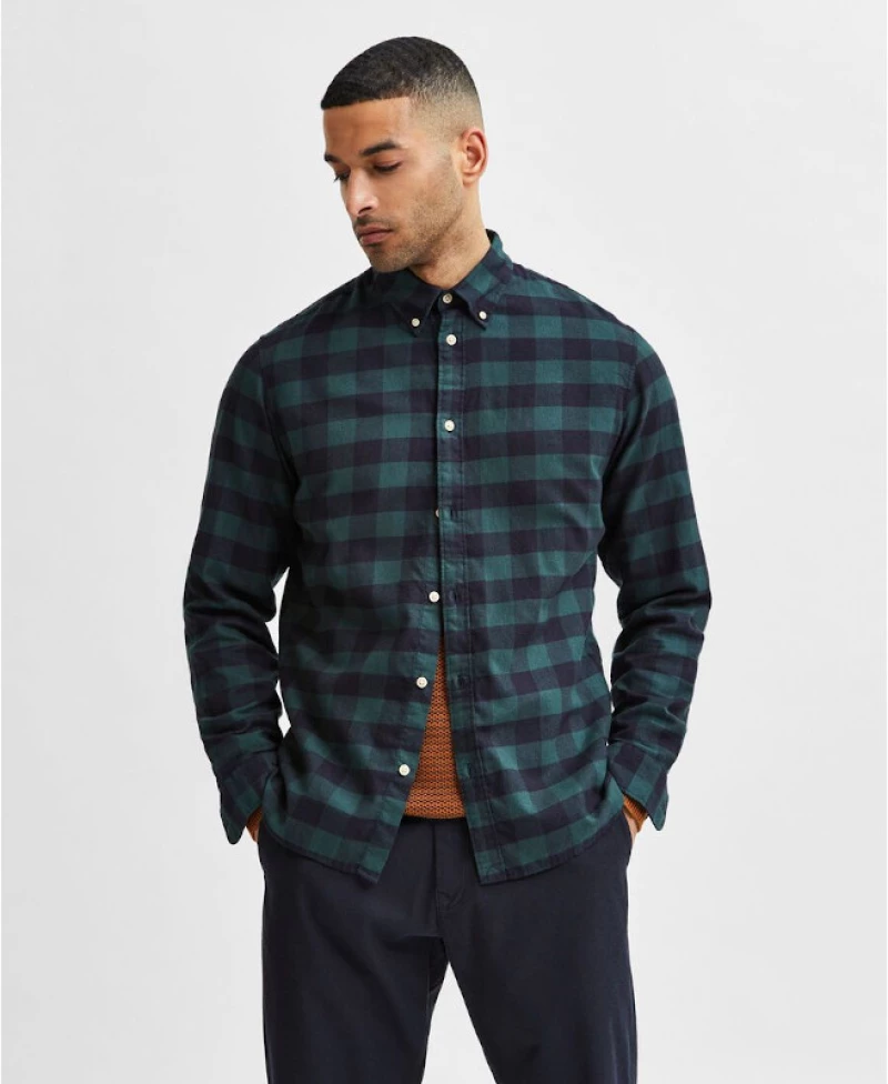 Πουκάμισο ανδρικό "FLANNEL spruce" SELECTED
