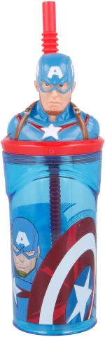 Πλαστικό ποτήρι 3D 360 ml με καλαμάκι AVENGERS COMIC HEROES CAPTAIN AMERICA