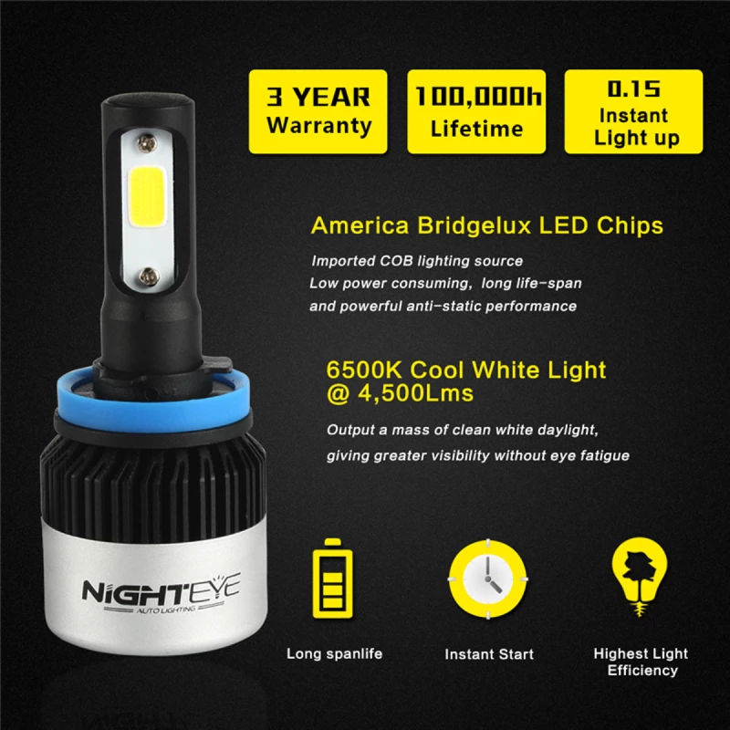 2 X 36W H11 9-32V LED  72W 9000LM  6500K A315 S2 NIGHTEYE  ORIGINAL