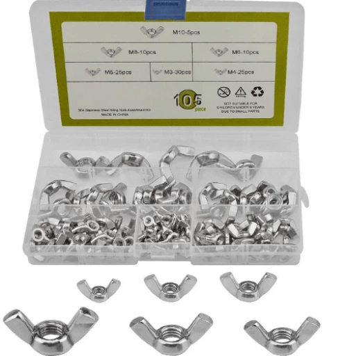 105 τεμ 6 ειδών 304 Stainless Steel Wing Nuts M3 M4 M5 M6 M8 M10 Παξιμάδια Αντιολισθητικά M105PCS