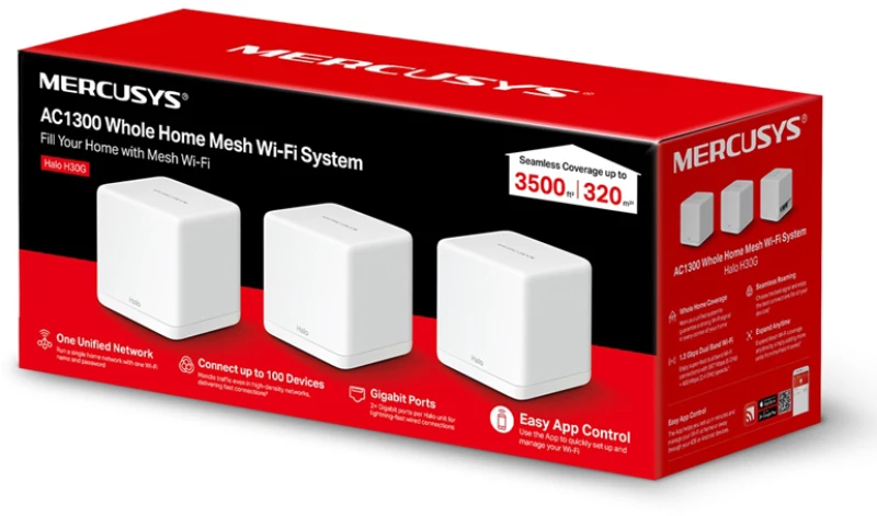 MERCUSYS Mesh Wi-Fi System Halo H30G, 1.3Gbps Dual Band, 3τμχ, Ver. 1.0