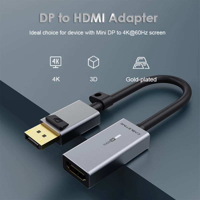 CABLETIME αντάπτορας Displayport σε HDMI AV589  LED Ring  0.15m  μαύρος