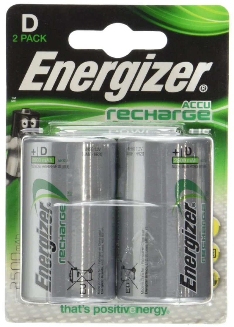 Μπαταρία Επαναφορτιζόμενη Energizer ACCU Recharge Power Plus HR20 2500 mAh size D 1.2V Τεμ. 2