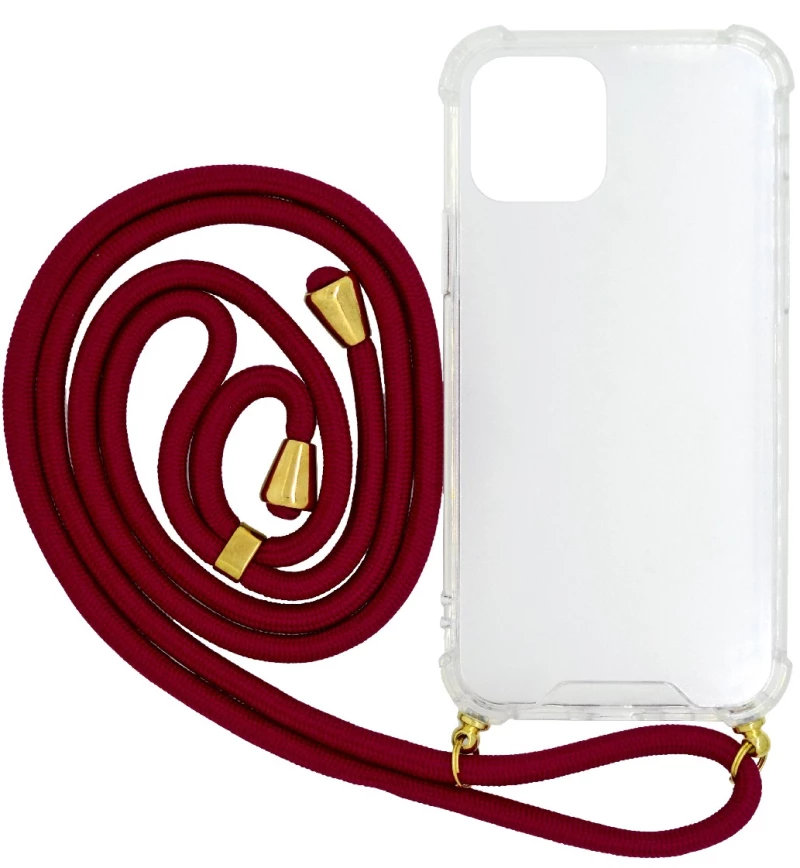 Θήκη Ancus Crossbody για Apple iPhone 12 / iPhone 12 Pro Διάφανη με Κόκκινο Κορδόνι