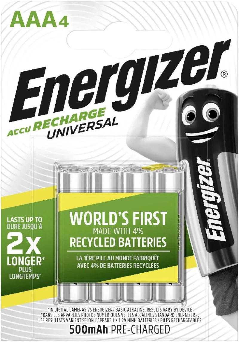 Μπαταρία Επαναφορτιζόμενη Energizer ACCU Recharge Power Plus 500 mAh size AAA 1.2V Τεμ. 4